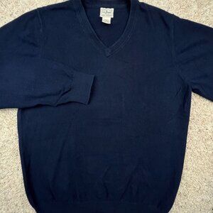 LL Bean Large TALL Blue Pullover Long Sleeve Cotton Cashmere Sweater 275552